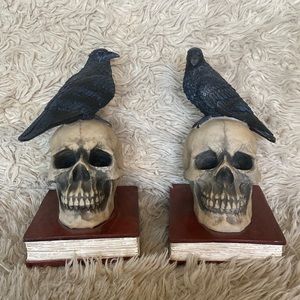 Gothic Crow & Skull Book Ends
